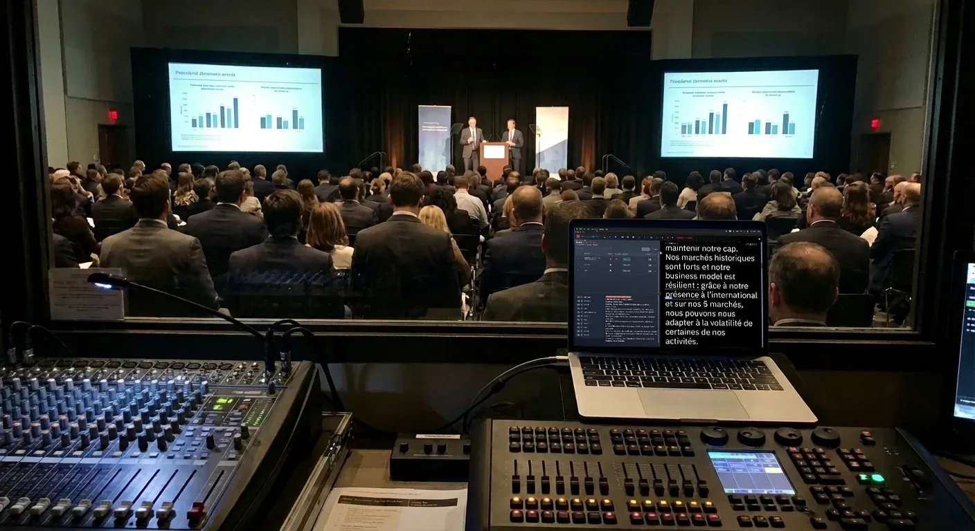 An auditorium, OtO is used to teleprompt and trigger sounds and slides An auditorium, OtO is used to teleprompt and trigger sounds and slides